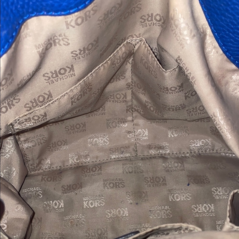 Michael Kors Blue Pebbled Leather Chain Shoulder Bag Gold Hardware - Picture 9 of 15